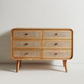 Chest of Drawers Wood and Rattan 120x45x80 cm - Natural - Mid-Century Style