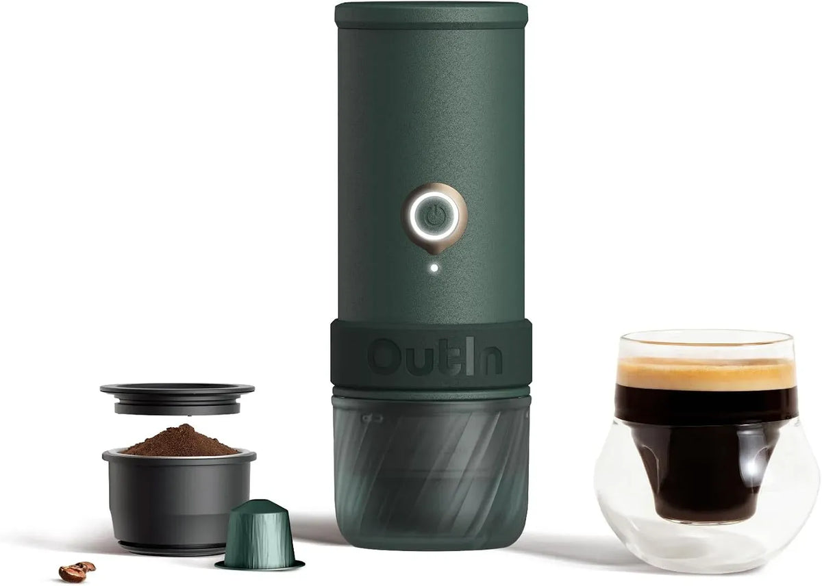 Macchina per espresso, portatile, macchina da caffè espresso, OutIn Mino Macchina espresso elettrica portatile da viaggio autoriscaldante