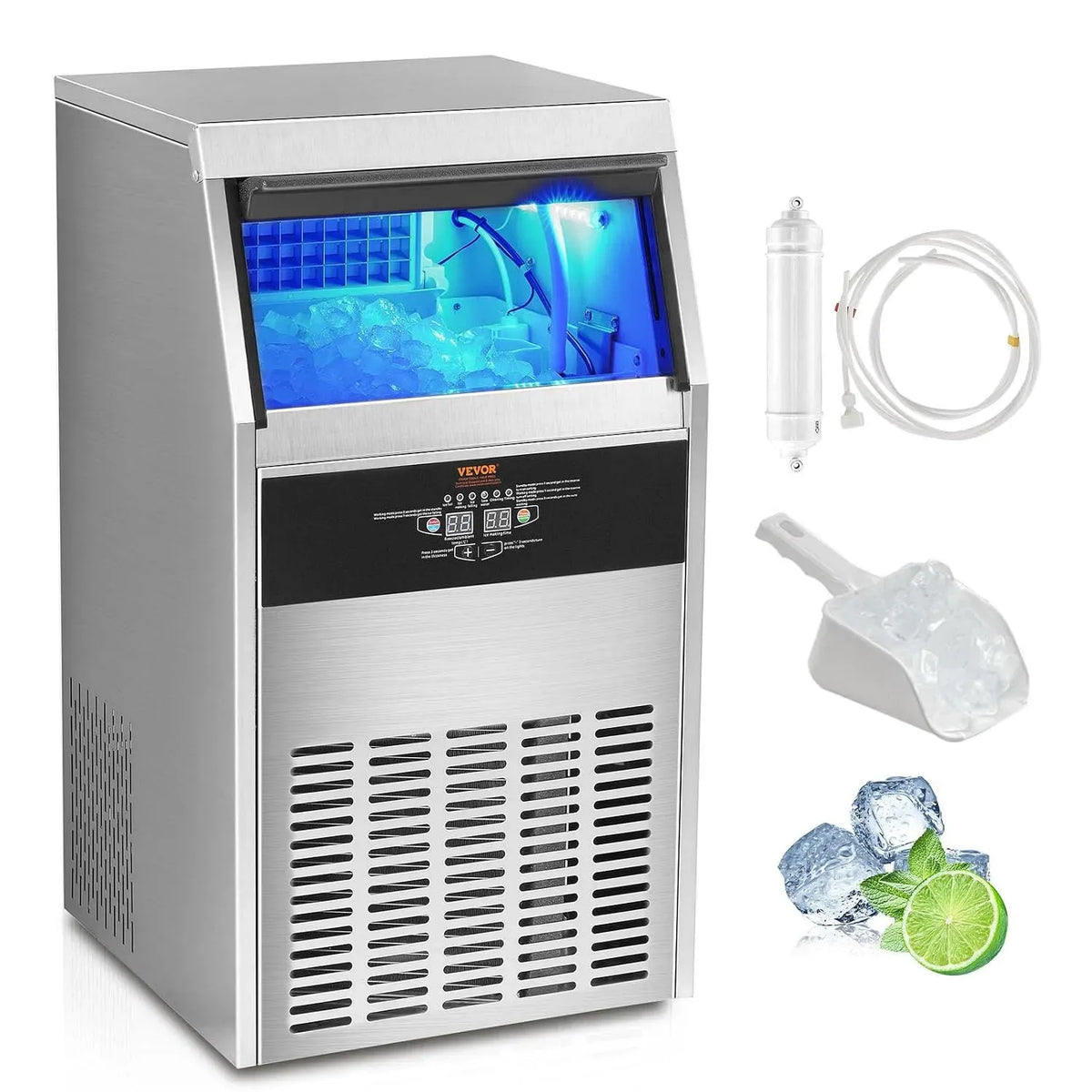 VEVOR Macchina per Ghiaccio, 47 kg, 15 kg, libera installazione, professionale, ristoranti, per Ghiaccio Indipendente per Bar Ristorante Hotel Alber