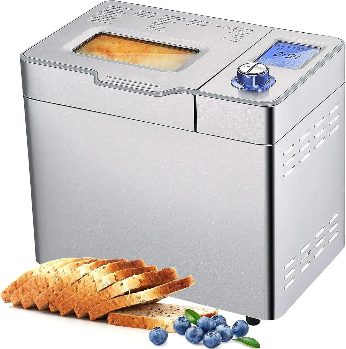 Macchina per il pane, 36 x 22 x 30 cm, 550 W, 900 g, panificatrice, argento, 3 dimensioni di pane, MEYKEY