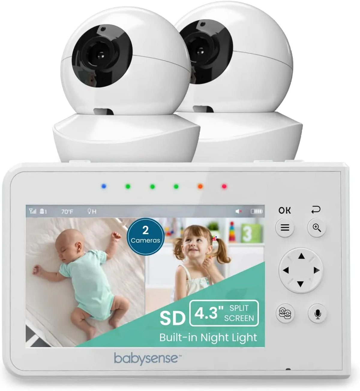 Monitor, Babysense 300m, Schermo Diviso da 4,3' con Due Camere, Funzione PTZ