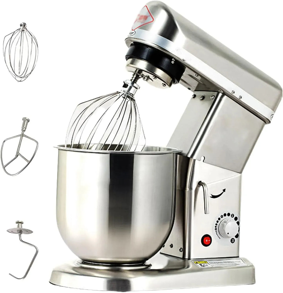 Silver-7L con Ciotola, Impastatrice per Alimenti, per Planetaria Impastatrice Professionale Monofase, Gancio, Frusta