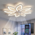 Ventilatore, 90cm, decorazione del soggiorno, bianco, Lampadario a Petali Moderno con App e Telecomando, Motore DC Silenzioso Reversibile