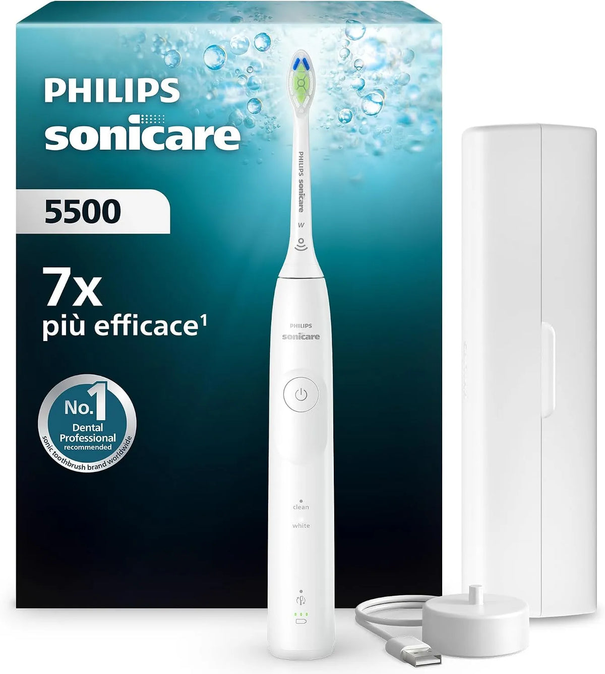 Philips HX7110/02 EasyStart, avviso di pressione, Sonicare 5500, spazzolino elettrico sonico con 2 modalità, Smartimer e BrushPacer, bianco