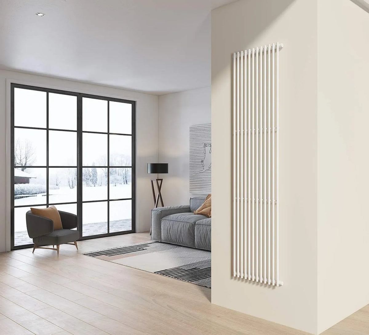 Termoventilatore, 200x50 cm, Radiatore, acciaio inox, bianco, in acciaio bianco a tubi tondi interasse verticale H, 12 tubi