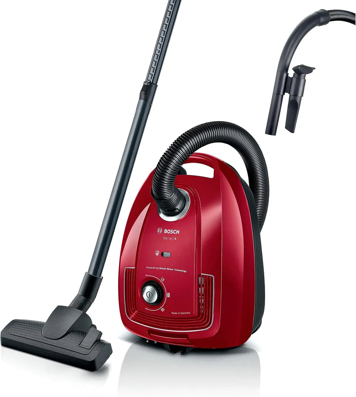 Bosch BGB38RD2 Aspirapolvere, 850 W, rosso, aspiratore elettrico domestico, Aspirapolvere con Sacco ProPower