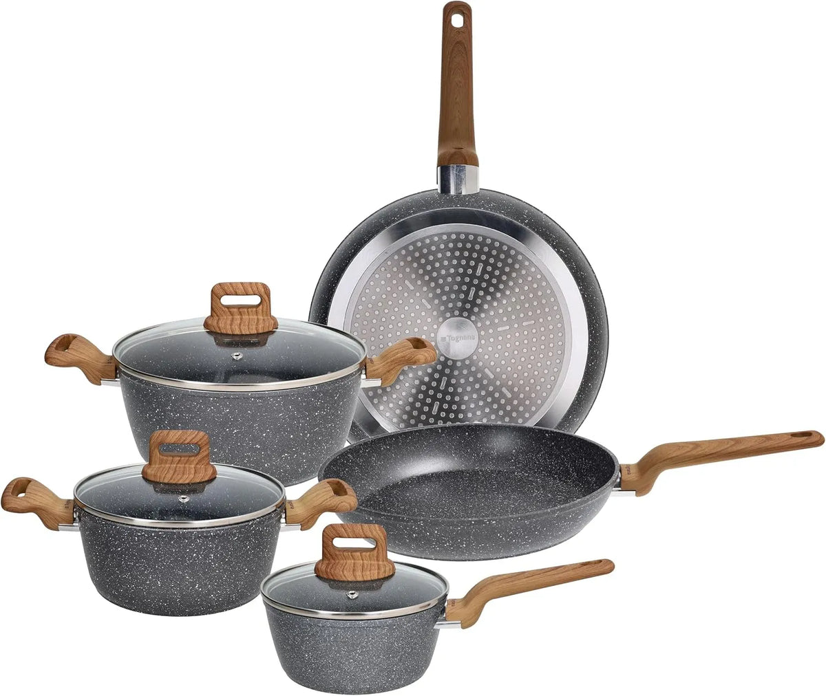 set di pentole e padelle, batteria, 8 pezzi, grigio, alluminio