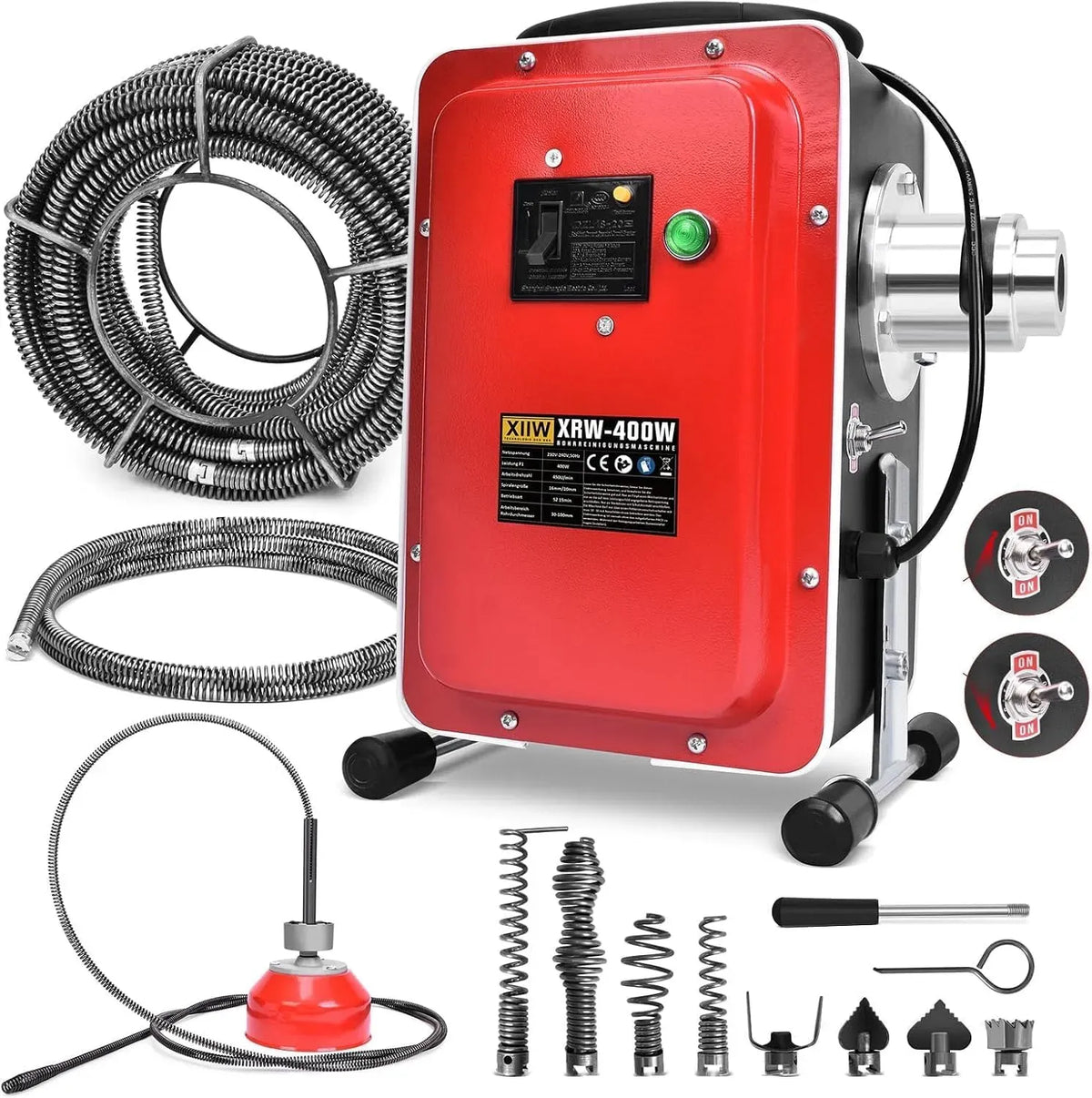 Hotel e Uffici, Comando avanti/indietro, per trivella di scarico in Casa, sgorgatore Elettrico 400W, 23,5m Spirali Acciaio Manganese con Giunti Rapidi