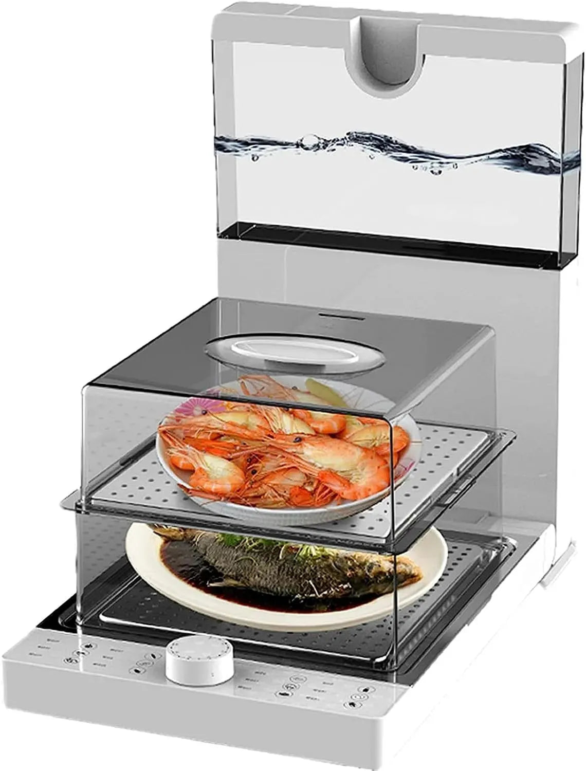 A 3 Vaporiera Pieghevole Livelli, Vaporiera per Carne E Verdure, Vaporiera Elettrica da 1500 W con Timer da 60 Minuti, capacità 18,8 L, Cestelli